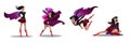 Comic superwoman actions in different poses. Female superhero vector cartoon characters. Illustration of superhero woman cartoon Royalty Free Stock Photo