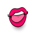 Comic text pop art woman dare lips Royalty Free Stock Photo