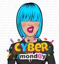 Woman pop art computer hacker cyber Monday Royalty Free Stock Photo