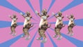 Cute brown pussycats dancing together in a modern style in tunnel colour space