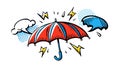 Comic Umbrella with Rain Cloud and Lightning Pop Art, vector design Generative AI Royalty Free Stock Photo