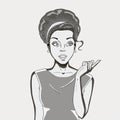 Comic woman. Amazed women. Pop Art girl. Beauty. On white background. Vector black and white pencil. Shades of gray Royalty Free Stock Photo