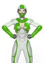 Comic woman in a sci fi outfit doing a power pose