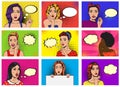 Comic woman vector popart cartoon girl character speaking bubble speech or comicgirl illustration female set of