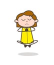 Comic Young Girl Doing Meditation Vector Illustration Royalty Free Stock Photo