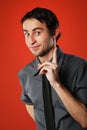 Comic young man on red Royalty Free Stock Photo