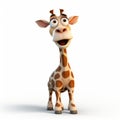 Comical Caricature: 3d Animated Giraffe On White Background