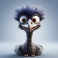 Cute Ostrich Cartoon Face In Vray Tracing Style