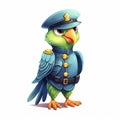 Comical Cartoon Parrot In Police Uniform - Concept Art Style