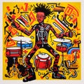 Abstract 2d Cymbals Character: African Drum Set Man With Dreadlocks