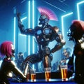 comical drunk happy futuristic robot in a bar Royalty Free Stock Photo