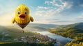 A comical hot air balloon in the shape of a giant rubber ducky,