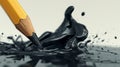 In a comical mishap a pencil accidentally falls into a puddle of spilled ink and emerges with a black inkstache on its