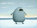 A comical penguin shuffling slowly across the tundra. Cute creature. AI generation