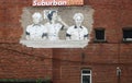 Comical street art of scene in I Love Lucy show, Jamestown, New York, summer, 2021