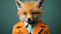 Surrealistic Portraiture: Fox In Orange Suit For Business Photoshoot