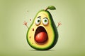 Funny avocado character with a surprised face on a green background