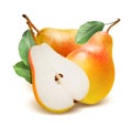 Comice pears whole and split on white Royalty Free Stock Photo