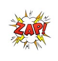 Comics balloon Zap text. Cartoon speech bubble, red yellow and orange colors. Sound speech effect halftone dot