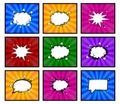 Comics Blank in pop art design. Comic book page template with empty white speech bubbles of various shapes. Colorful Royalty Free Stock Photo