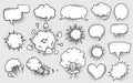 Comics book speech bubbles clouds for sound effects, pops and explosions. Dialogue balloons, heart shaped frame. Cartoon chat Royalty Free Stock Photo