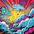 Comics illustration, retro and 90s style, pop art pattern, abstract crazy and psychedelic background, Generative AI