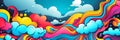 Comics illustration, retro and 90s style, pop art pattern, abstract crazy and psychedelic background, Generative AI