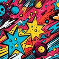 Comics illustration, retro and 90s style, pop art pattern, abstract crazy and psychedelic background, Generative AI Royalty Free Stock Photo