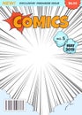 Comics magazine cover. Comic book superhero title. Cartoon pop art halftone dot vector design Royalty Free Stock Photo