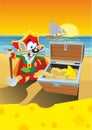 Comics mouse pirate found a treasure with cheese Royalty Free Stock Photo