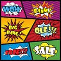 Comics speech bubble with expressions stickers set. Royalty Free Stock Photo