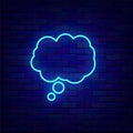 Comics speech bubble neon sign. Cumulus cloud shape for thinking. Empty frame. Space for text. Vector illustration