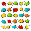 Comics speech bubbles in pop art style. Set of colorful starburst with place for text. Colored vector stickers