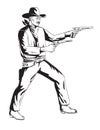 Cowboy with Two Pistol Revolver Aiming Side View Comics Style Drawing Royalty Free Stock Photo