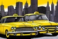 Comics style taxi cars and the city