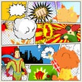 Comics Template. Vector Retro Comic Book Speech Bubbles Illustration. Mock-up of Comic Book Page with place for Text Royalty Free Stock Photo