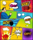Comics Template. Vector Retro Comic Book Speech Bubbles Illustration. Mock-up of Comic Book Page with place for Text Royalty Free Stock Photo