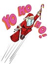 The coming Christmas is getting closer and closer. Santa Claus flies through the sky among the stars like a superhero