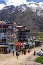 Coming down the stairs from Muktinath Temple, the Himalayan mountains, Mustang, Nepal