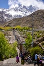 Coming down the stairs from Muktinath Temple, the Himalayan mountains, Mustang, Nepal