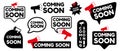 Coming Soon Button Set - Different Vector Illustrations Isolated On White Background Royalty Free Stock Photo