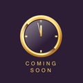 Coming soon design template clock elegant gold color Royalty Free Stock Photo