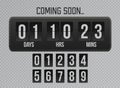 Coming soon flip clock timer countdown on gray background. Website Flip timer template.