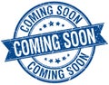 coming soon grunge retro blue ribbon stamp Royalty Free Stock Photo