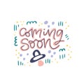 Coming soon hand drawn flat color lettering Royalty Free Stock Photo