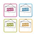 Coming Soon Hanging Sign - Outline Styled Icon - Editable Stroke - Colorful Vector Illustration - Isolated On White Background