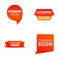 Coming soon icons set cartoon vector. Promotional banner, sticker and label Royalty Free Stock Photo