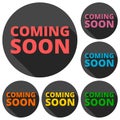 Coming Soon icons set with long shadow Royalty Free Stock Photo