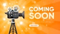 Coming Soon. Movie time poster. Cinema motion picture. Retro movie projector poster. Vector illustration. Royalty Free Stock Photo