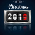 2019 coming soon. New Year information display board vector illustration. 2019 New Year counter Christmas congratulation Black bac